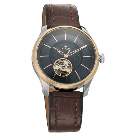 Buy Online Titan Automatic Blue Dial Leather Strap Watch for Men ...