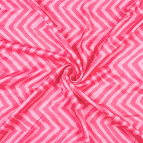 Pink Chevron Pattern Digital Print Georgette Satin Fabric – Fabcurate
