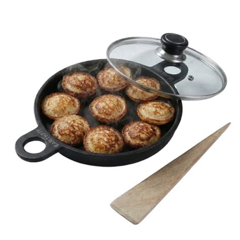 Buy EARTHFIT Cast Iron Appe Pan with Lid and Spatula, Paniyaram Pan, 9 ...