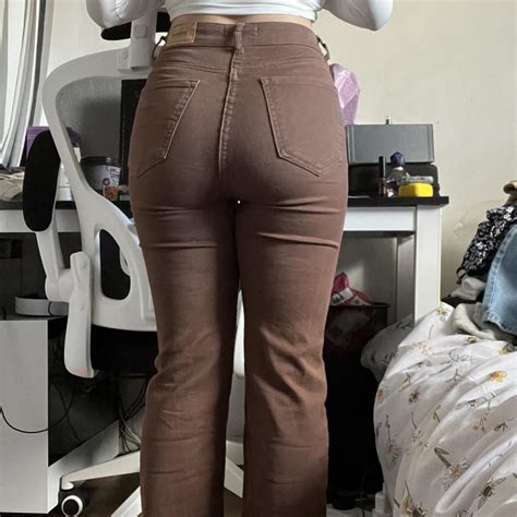 high waisted brown stradivarius flared jeans. worn a... - Depop
