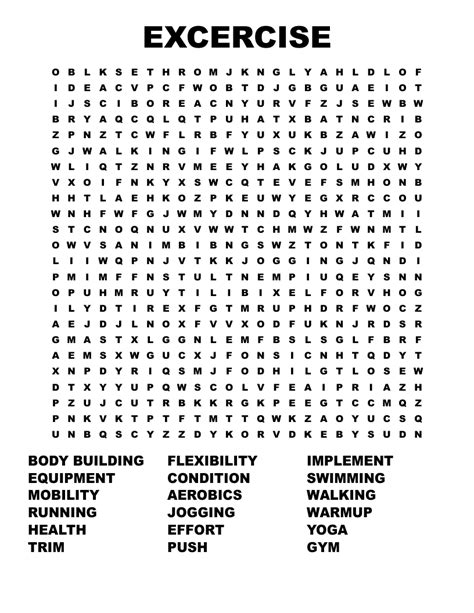 Exercise Word Search Puzzles 的图像结果