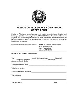 Fillable Online Pledge of Allegiance comic book order form Fax Email ...