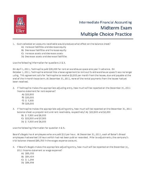 UG ACCT 400E Midterm Exam Multiple Choice Practice - Intermediate Financial Accounting Midterm ...