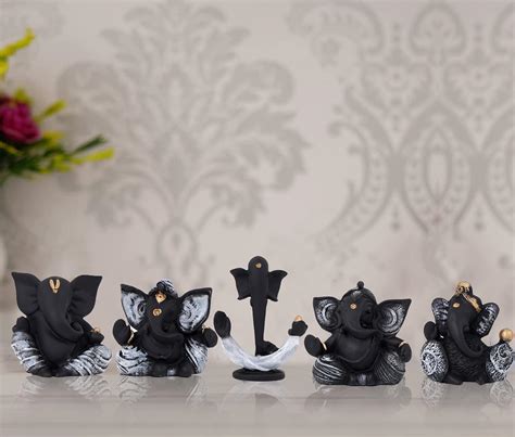 Buy ZART Ganesh Showpiece for Home & Office Decor (Set of 5, Black ...