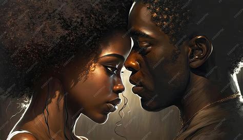 흑인 커플은 사랑과 로맨스를 구현하며 친밀한 순간을 공유하고 의미 있는 관계를 구축하며 고정관념과 편견에 도전합니다. | 프리미엄 사진