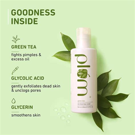 Green Tea Alcohol Free Toner for Oily Skin with Glycolic Acid – Plum
