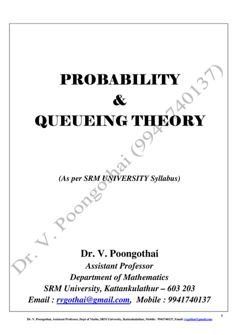 UNIT 1 - 1 PROBABILITY & QUEUEING THEORY (As per SRM UNIVERSITY ...