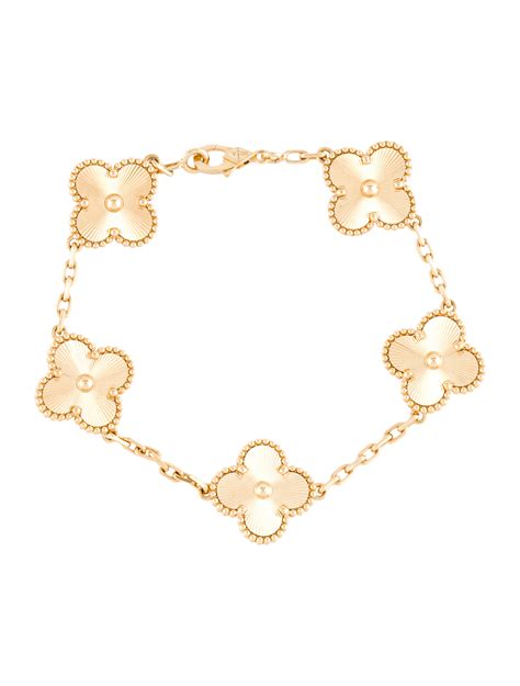 Van Cleef & Arpels Vintage Alhambra 5 Motif Bracelet - 18K Yellow Gold Station, Bracelets ...