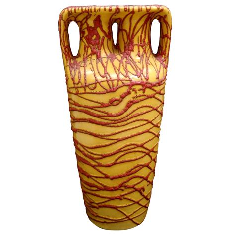 Large Yellow-Red Ceramic Floor Vase, 1970s at 1stDibs