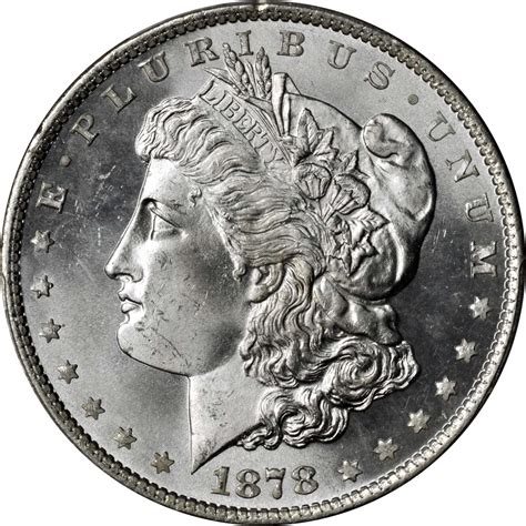 1878 Morgan Silver Dollar. 7 Tailfeathers. Reverse of 1879. MS-65 ...