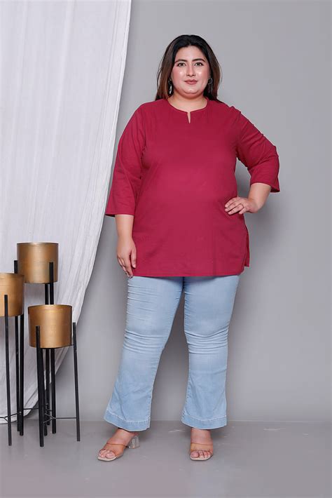 SOLID COTTON TOP IN MAHROON COLOUR BY PLUSSIZEKURTI – PLUS SIZE