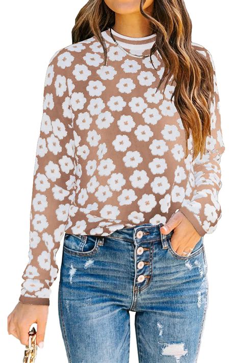 PRETTYGARDEN Women's Knit Sweater Casual Crewneck Long Sleeve Floral ...