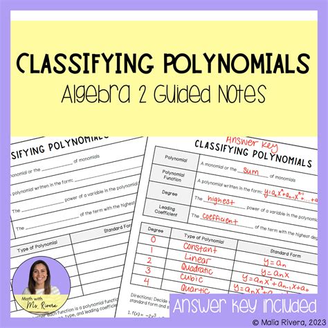 Classifying Polynomials Guided Notes for Algebra 2 | Made By Teachers