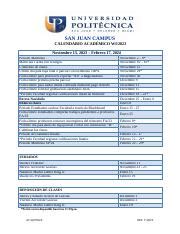 Academic Calendar for WINTER 2023 SJU.pdf - SAN JUAN CAMPUS CALENDARIO ...