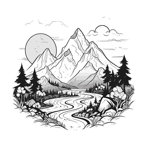 Premium Vector | Beautiful sketch of mountain river and trees