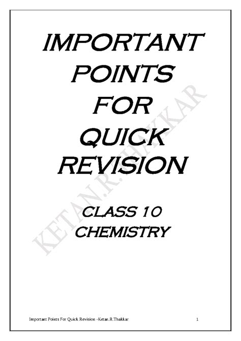 Last Minute Revision Notes for Class 10 Chemistry (813103660) - Studocu