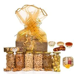 NUTRI MIRACLE Dry Fruit and Nut Gift Pack with Ferero Rocher & Bhai Duj ...
