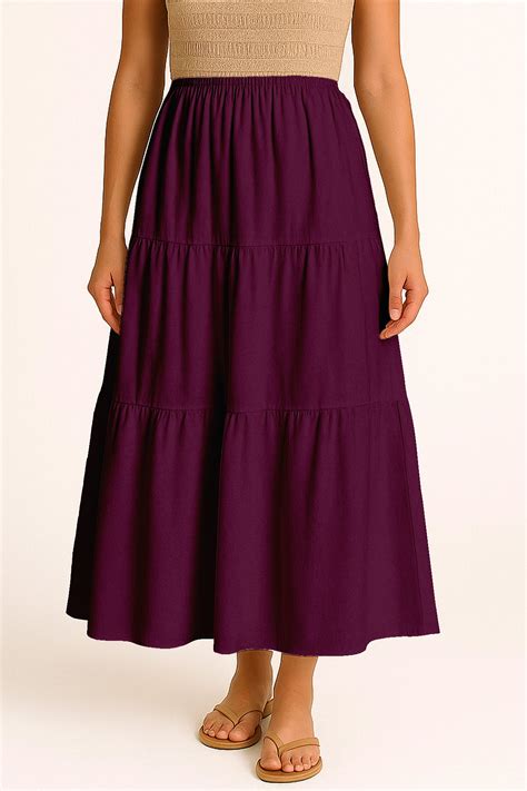 Moomaya Women's Elastic Waist Skirt | Solid Bohemian Style Rayon Maxi ...