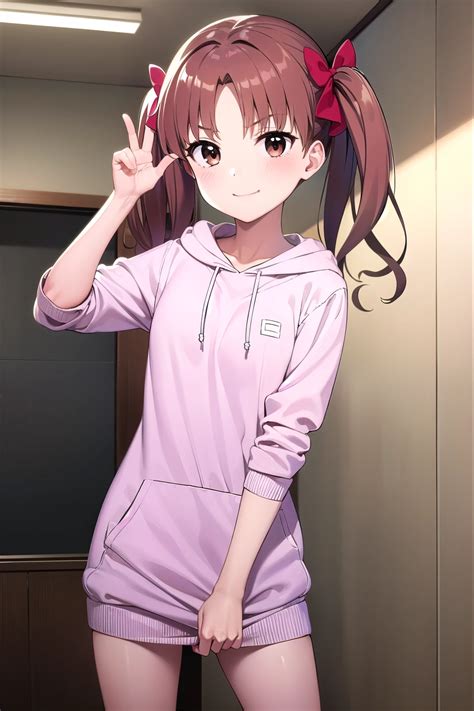 Anime girl in a pink hoodie posing for a picture（shirai kuroko) - SeaArt AI