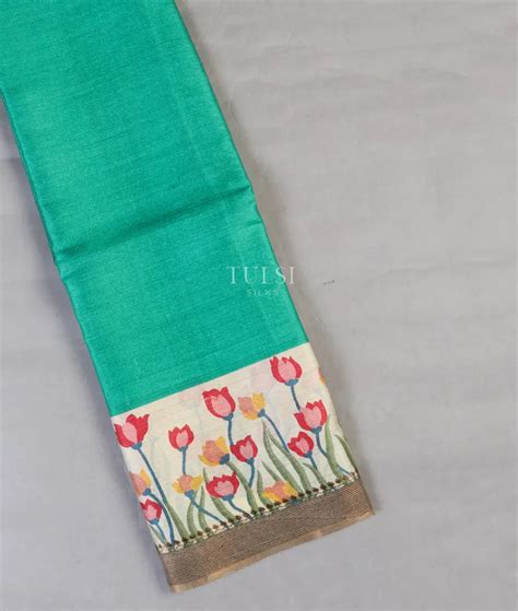 Buy Greenish Blue Tussar Printed Saree T549867-1