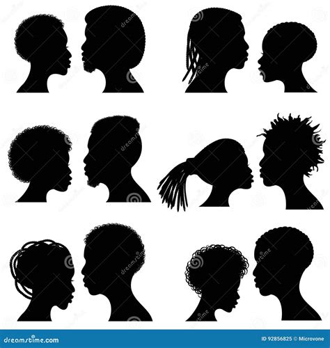 African Female and Male Face Vector Silhouettes. Afro American Couple Portraits for Wedding and ...