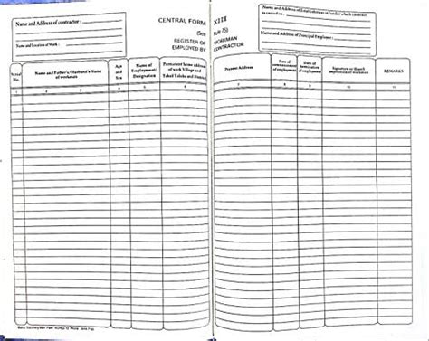 Bapuji Register of Workman Employed by Contractor Form XIII Rule 75 ...