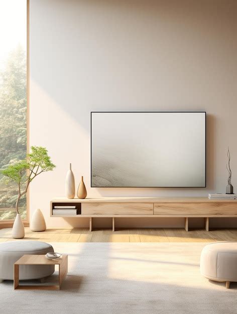 There is a large television on a stand in a living room generative ai ...