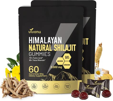 Amazon.com: Himalayan Shilajit Gummies with Ashwagandha & Gokshura | 85+ & Fulvic Acid | Organic ...