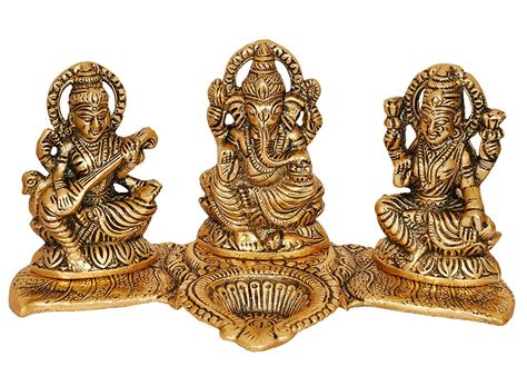 Buy White Box Laxmi Ganesh Saraswati Idol Gold Plated Showpiece Statute ...