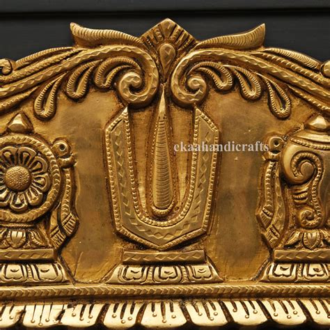 8" Brass Shankh Chakra Tilak Lord Vishnu Symbol Wall Hanging with Fram ...