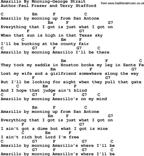 Country Music: Amarillo By Morning-George Strait Lyrics and Chords