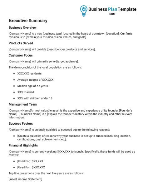 Business Plan Summary Template 的图像结果