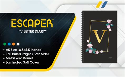 ESCAPER V Letter Diary (Ruled - A5-8.5 x 5.5 inches), V Initial Diary ...