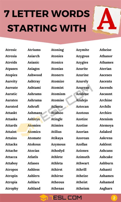 7 Letter Words Starting with A (800+ English Words) • 7ESL