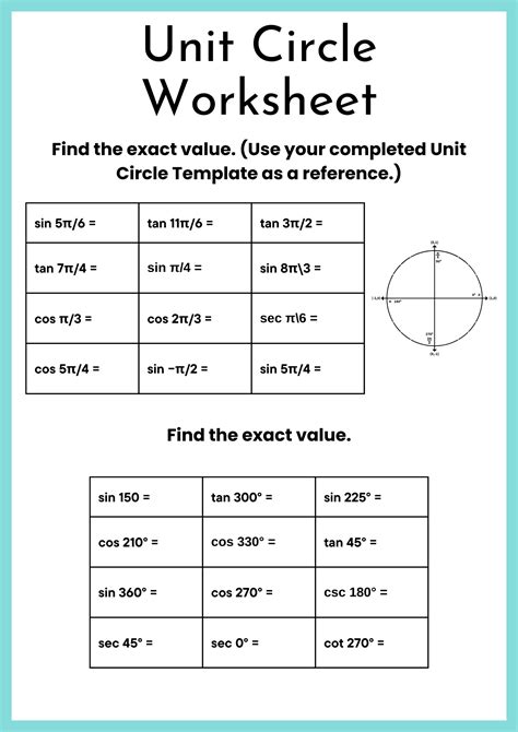 Fill In The Unit Circle Worksheet