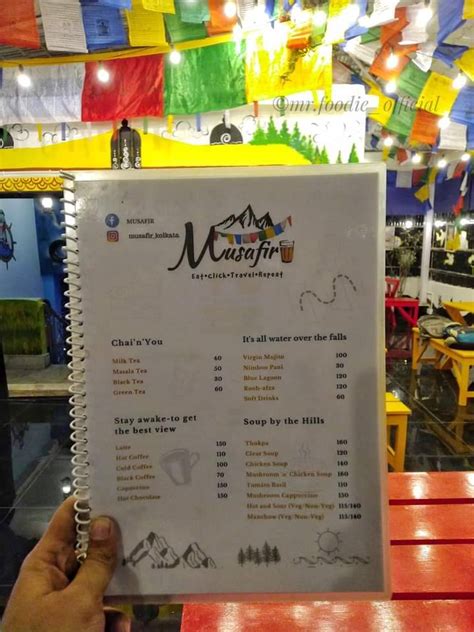 Menu at Musafir, Kolkata