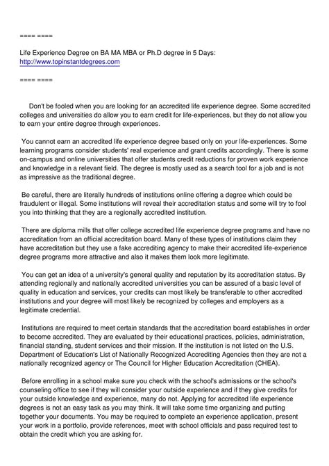 Life Experience Degree