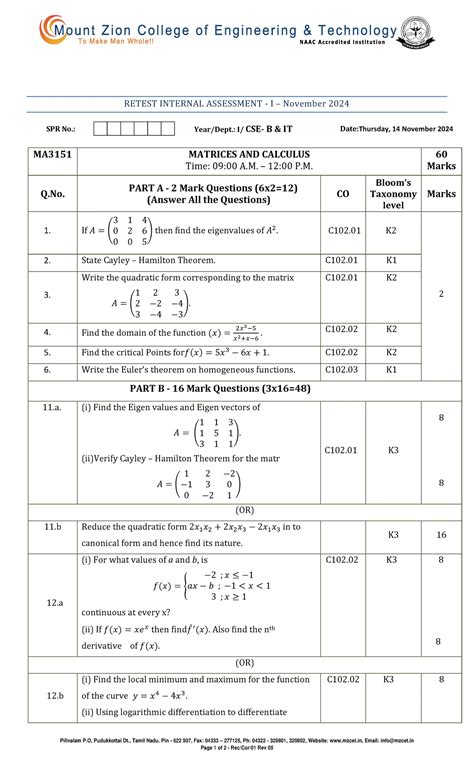 MA3151 Unit-4 Integral Calculus - IV INTEGRAL CALCULUS STANDARD f(x) (f ...