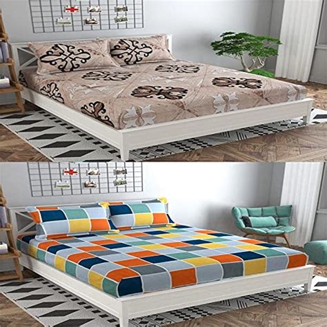 Buy Nakshu Creations 100% Microfiber Cotton Elastic Fitted Bedsheet Set ...