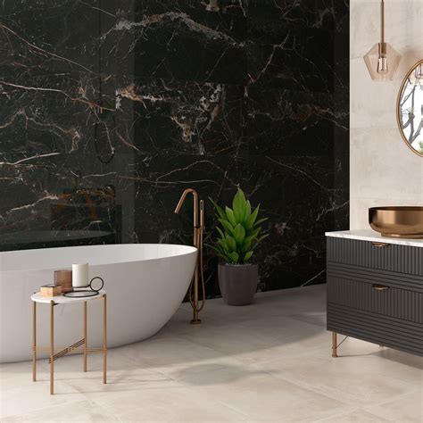 Signature Noir Floor Tile | Black tile bathrooms, Black marble bathroom ...