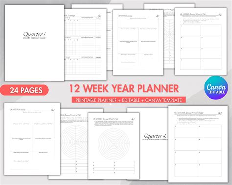 12 Week Year Planner Printable, Digital Goal Planner, Editable 12- Week ...