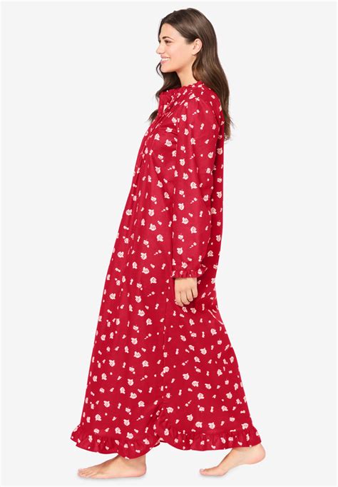 Cozy Long Flannel Nightgown for Women, Classic Red Rose | Woman Within