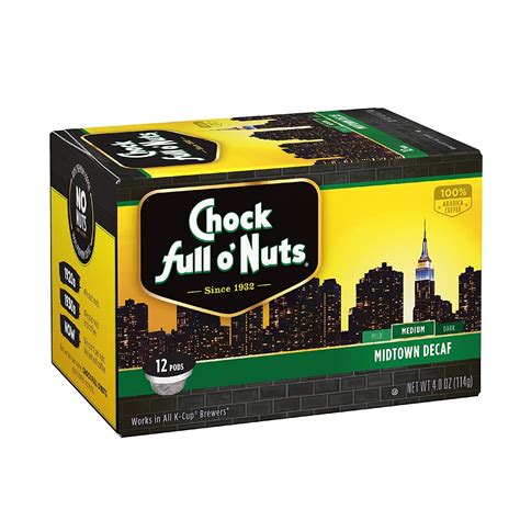 Chock Full o’Nuts Midtown Decaf Medium Roast, K-Cup Compatible Pods (12 ...