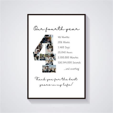 4 Year Anniversary Gift for Him, Photo Collage, Personalized, 4th ...