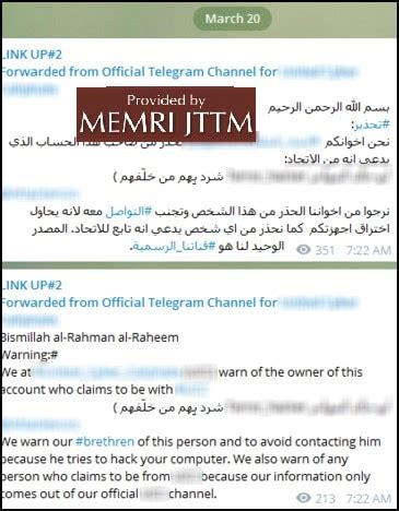 Pro-Islamic State Telegram Channels Circulate Message Warning Of User ...