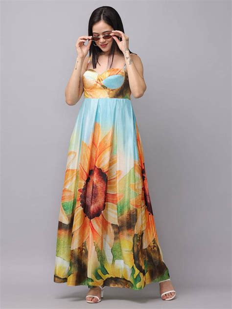 Multi Color Floral Print Long Dress vastranandan order Buy..