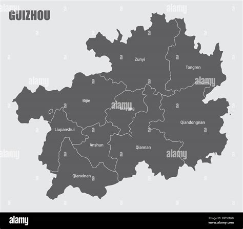Guizhou province administrative map isolated on gray background, China Stock Vector Image & Art ...