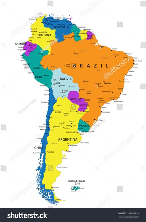 Labeled physical map of latin america