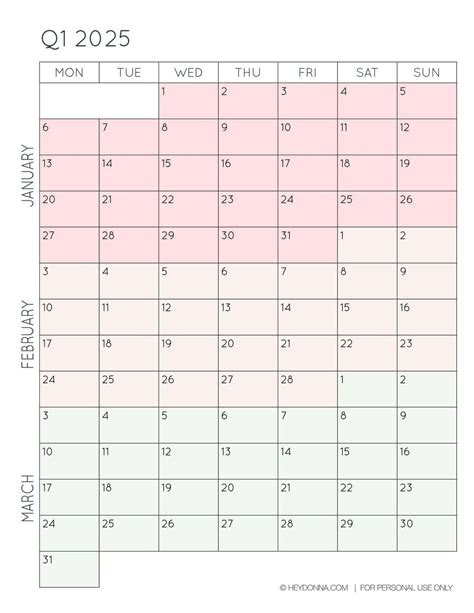 2025 3-Month Quarterly Calendar Printables – FREE | Quarterly calendar ...
