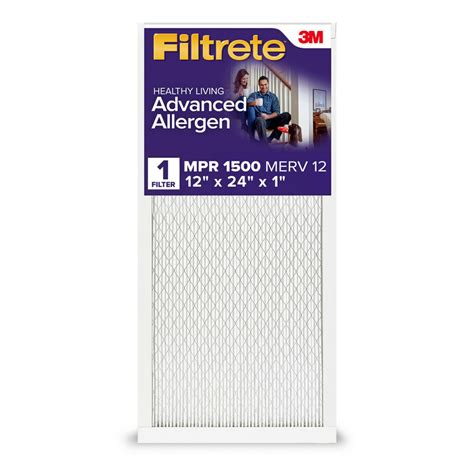Filtrete 12x24x1 Air Filter, MPR 1500 MERV 12, Advanced Allergen ...